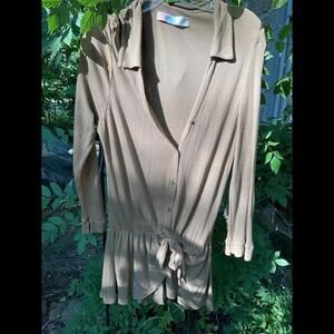 Free People Beach  Lively Army Green Linen Blend Ribbed Skirted Romper XS